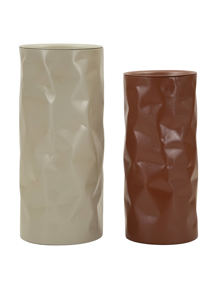 Beige und ziegelrote Couchtische aus Metall, 2er-Set, Ø 30×70–27×60