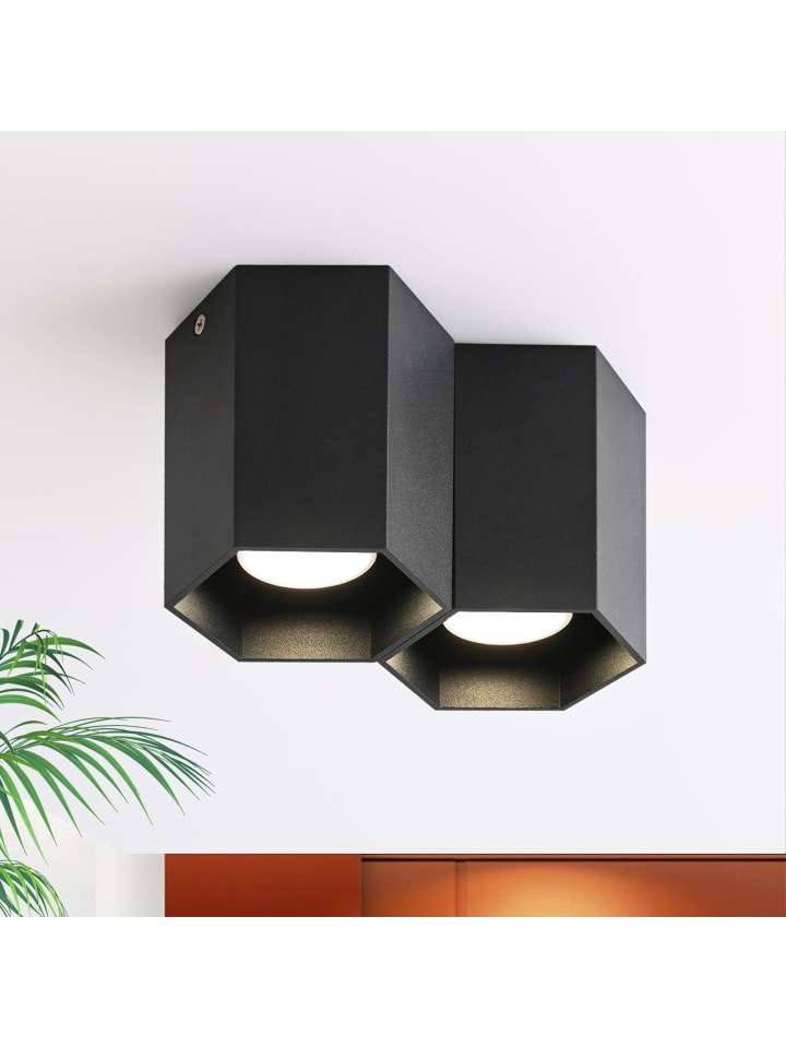 Deckenleuchte in Schwarz 2-flammige GU10 Modern aus Aluminium Aufbauspot