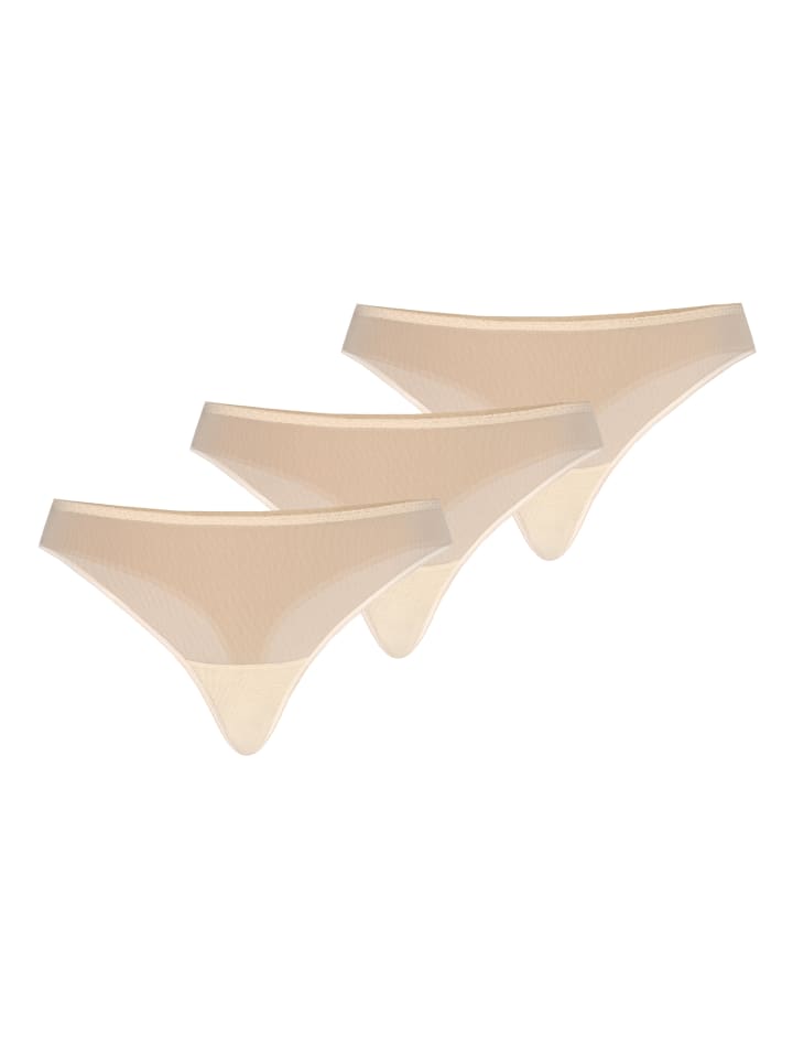3er Pack: Mesh Tanga Nikola in beige