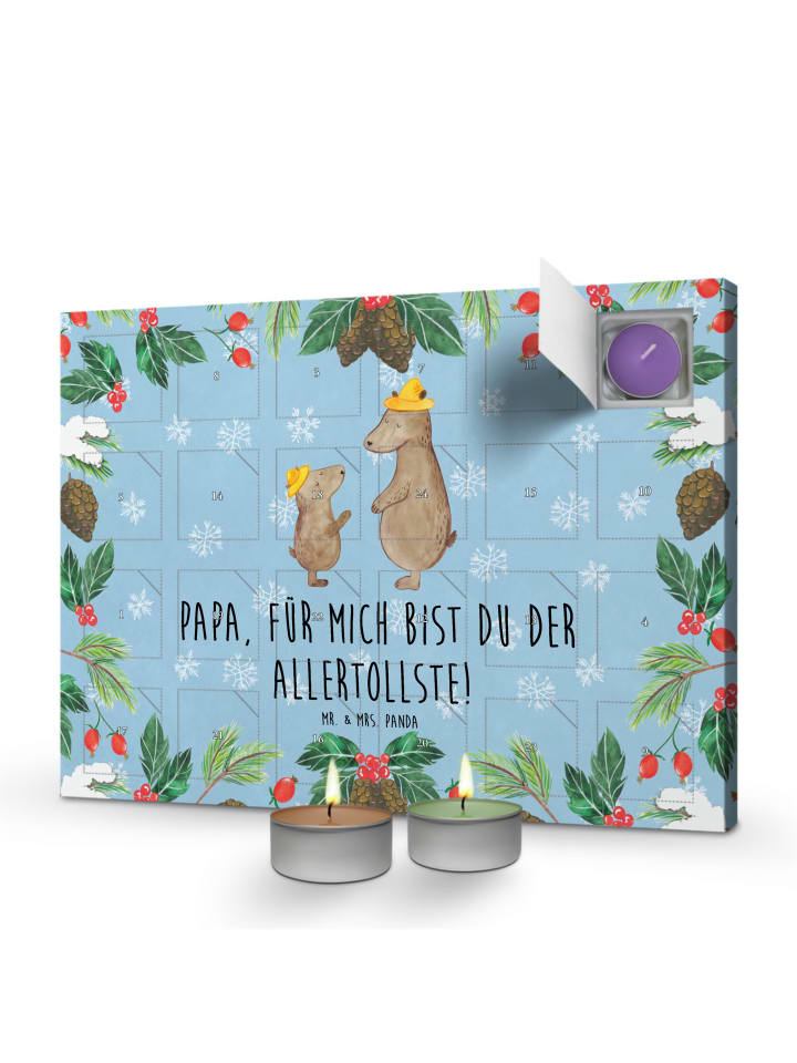 Adventskalender Bären mit Hut mit Spruch in Eisblau