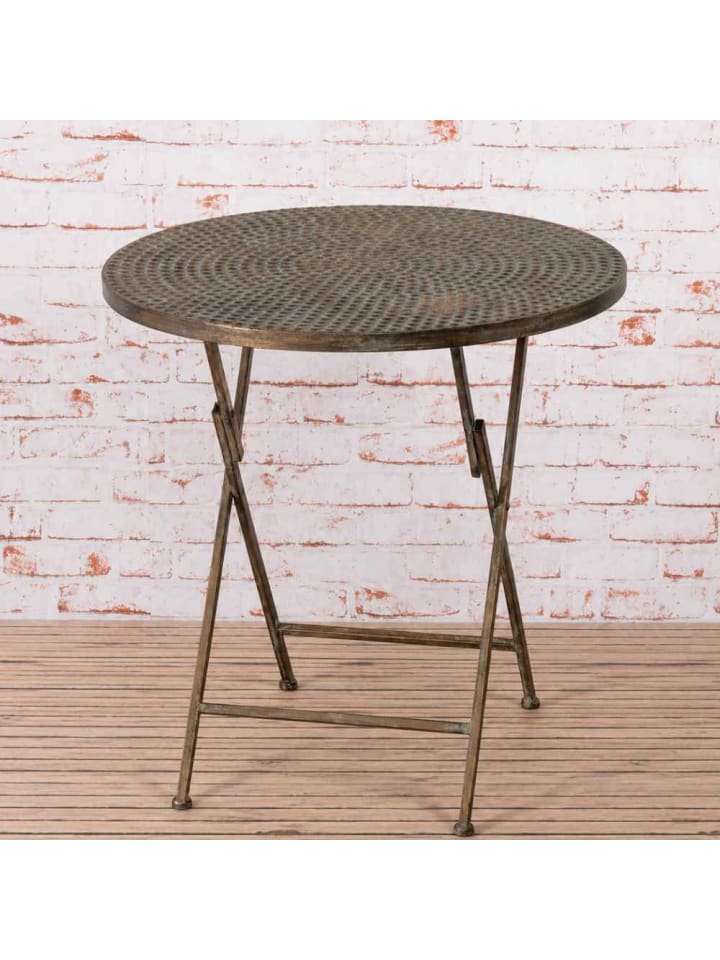 Beistelltisch VENETO Rund Metall Antik Gold Klapptisch 56x56 cm