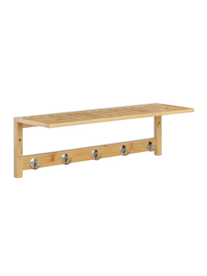 Wandregal mit Hakenleiste in Natur - (B)62 x (H)18 x (T)16 cm