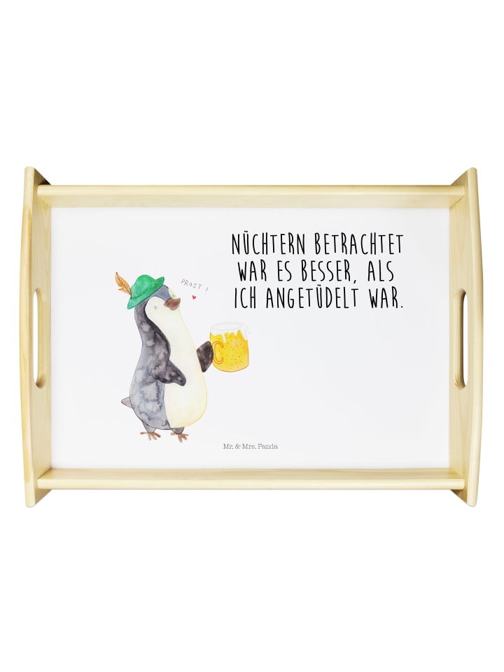 Tablett Pinguin Bier mit Spruch in Weiß