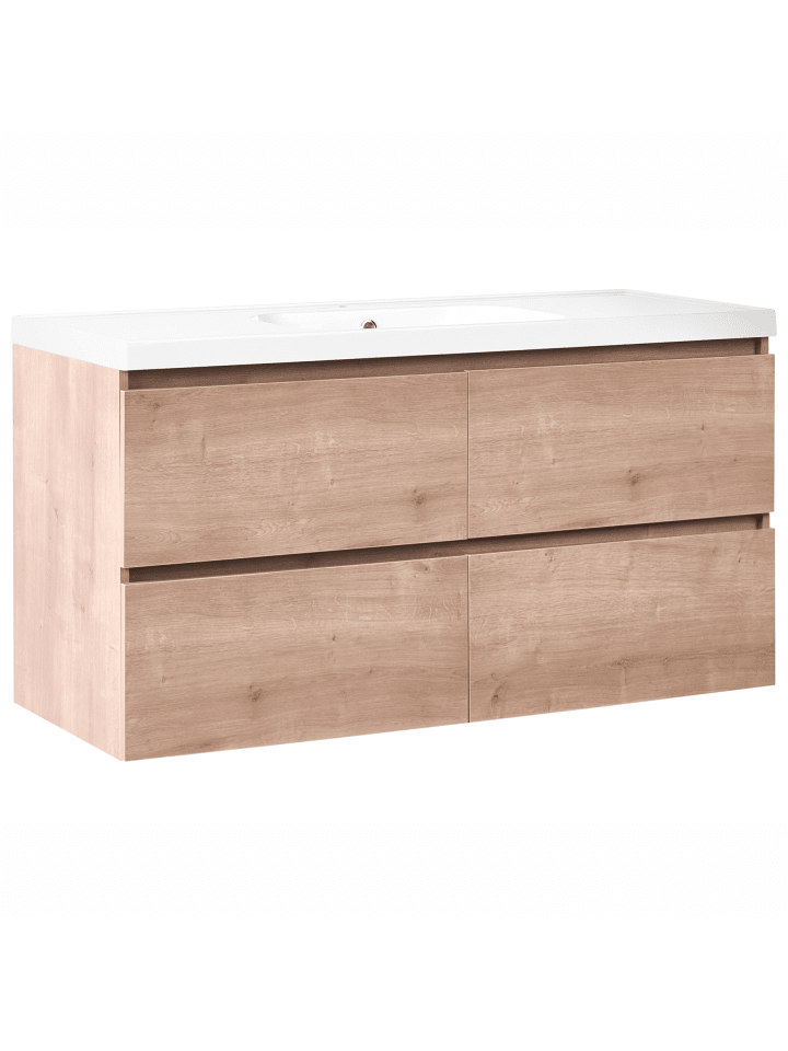 2-tlg Badezimmerschrank mit Waschbecken LAGOA in Braun/Weiß