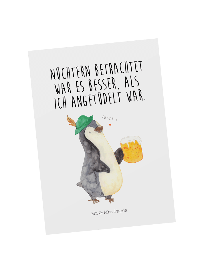 Postkarte Pinguin Bier mit Spruch in Weiß