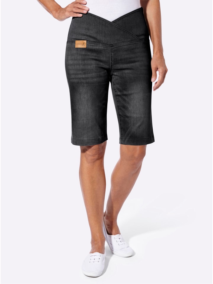 Jeans-Bermudas in black denim