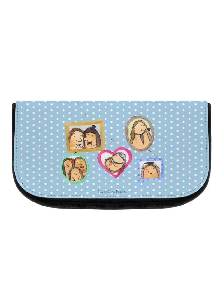 Kosmetiktasche Igel Familie ohne Spruch in Blau Pastell