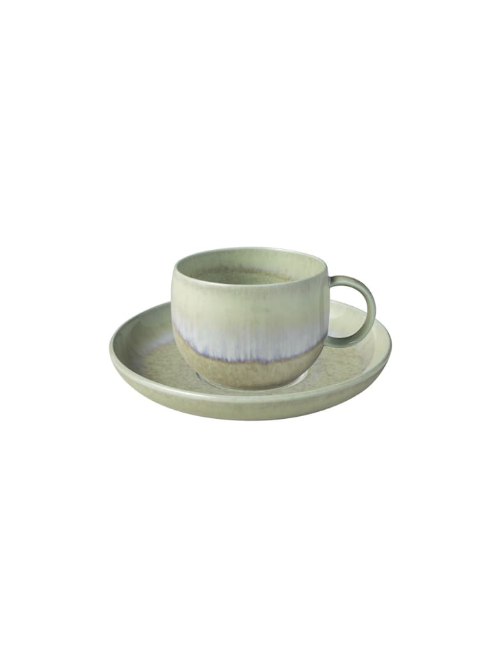 Kaffeetasse mit Untertasse Perlemor Alga in Grün 190 ml