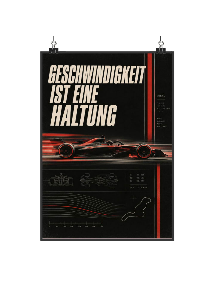 Print Rennwagen minimalistisch Design mit Spruch in Weiß