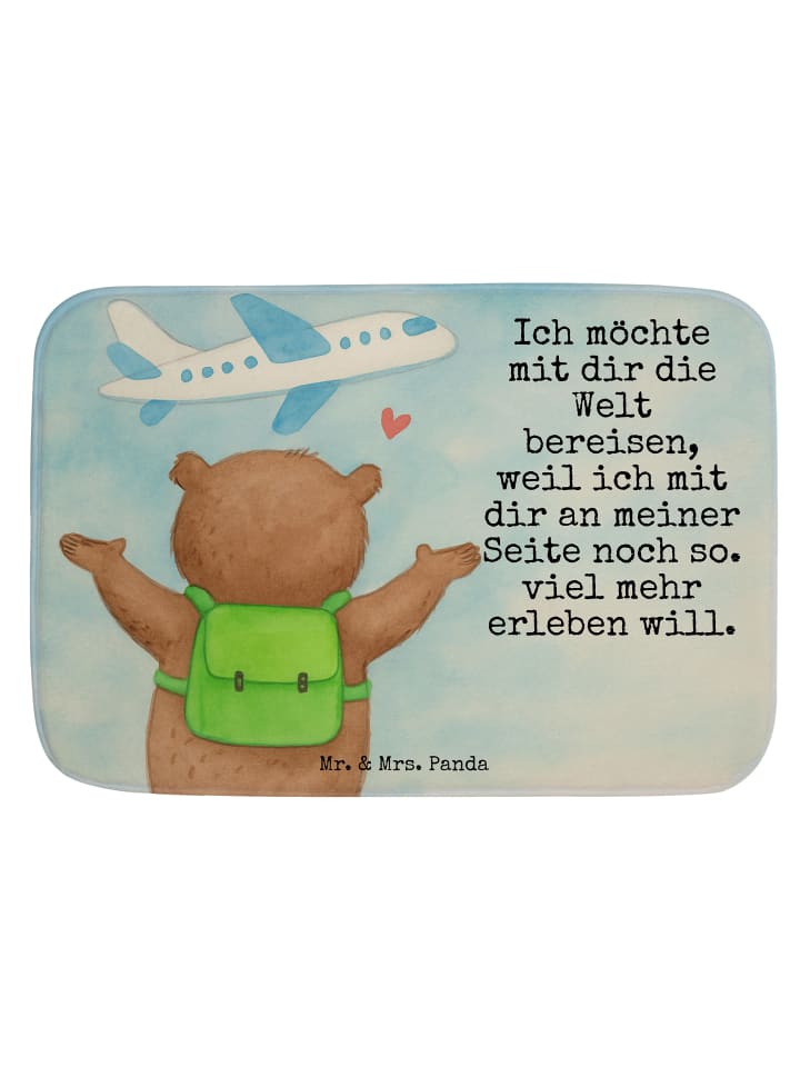 Badezimmerteppich Bär Flugzeug Design mit Spruch in Weiß