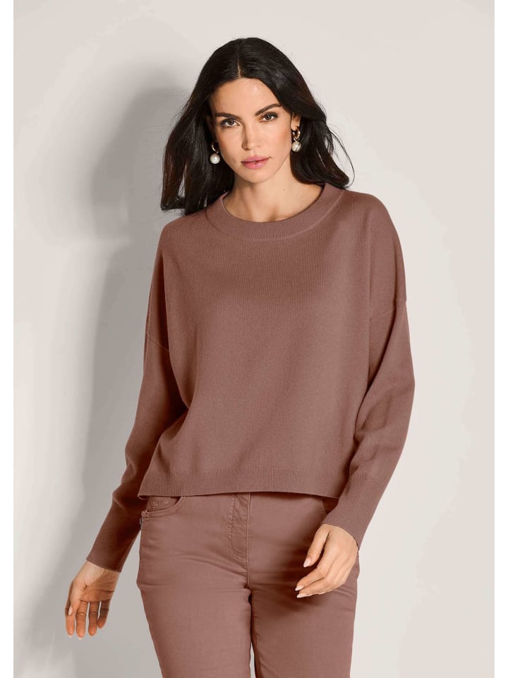 Kaschmir Pullover mit Rundhalsausschnitt in tabakbraun
