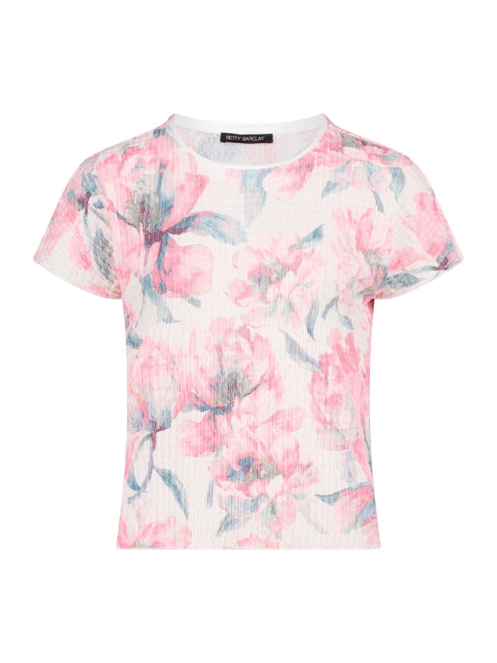 Strukturshirt mit U-Boot-Ausschnitt in Rosé/Cream