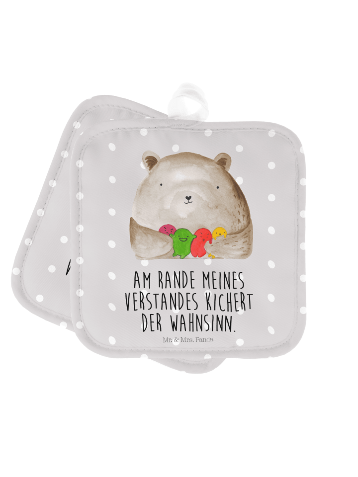 Topflappen Bär Gefühl mit Spruch in Grau Pastell
