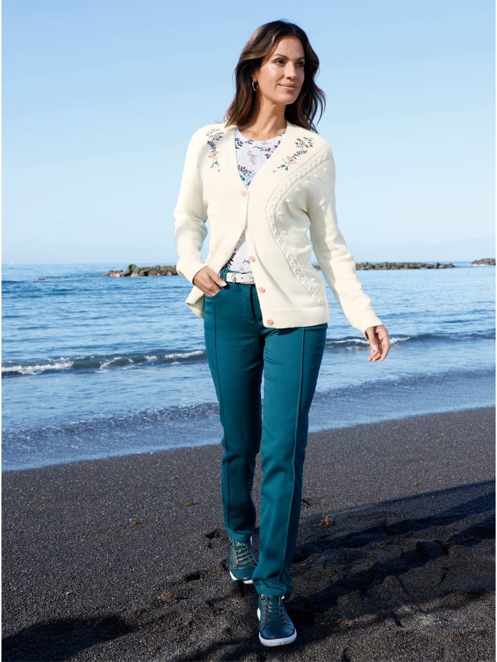Strickjacke in champagner-burgund-gemustert