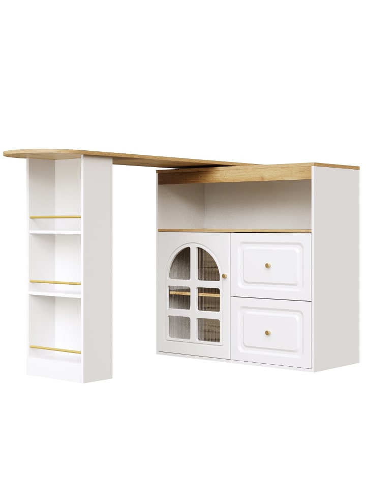 Sideboard in Weiß mit 2 Schubladen Snackregal und Bogenglas