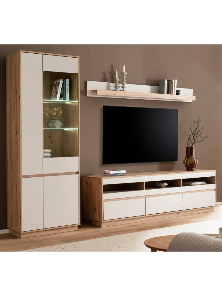 Wohnwand Kaschmir, Artisan Eiche 3-teilig 292 cm, Schrankwand mit Soft-Close