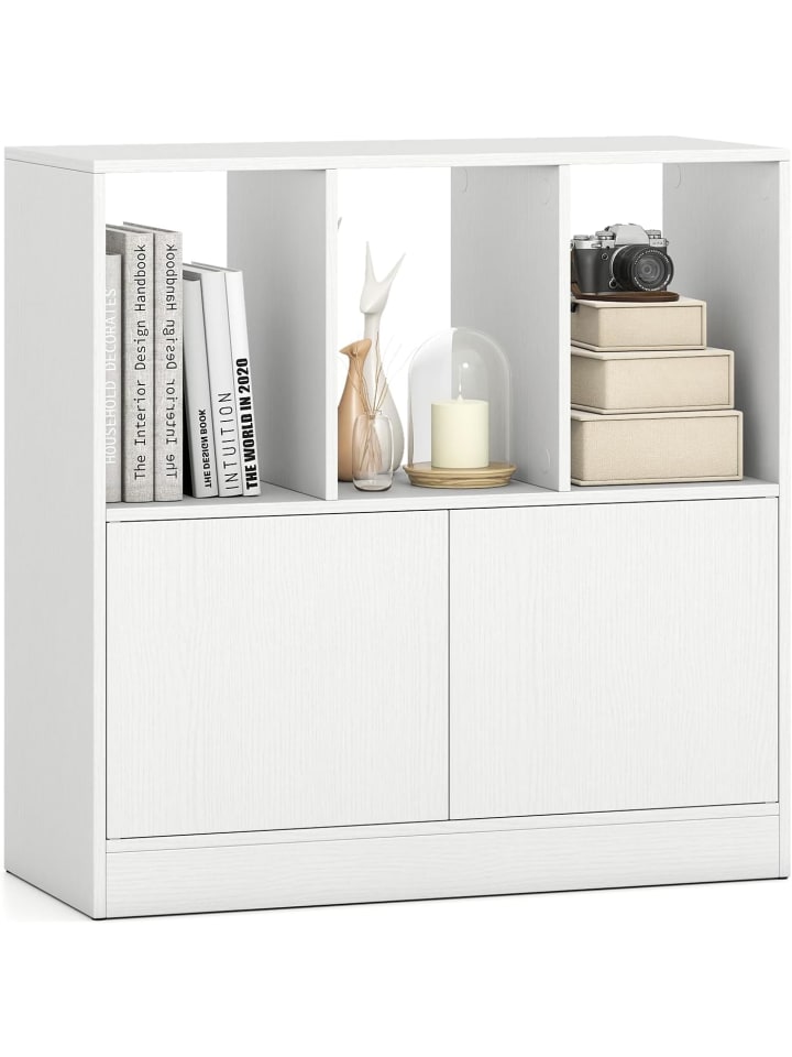 3-stöckiges Bücherregal mit 2 Türen 70 x 30 x 70 cm in Weiß