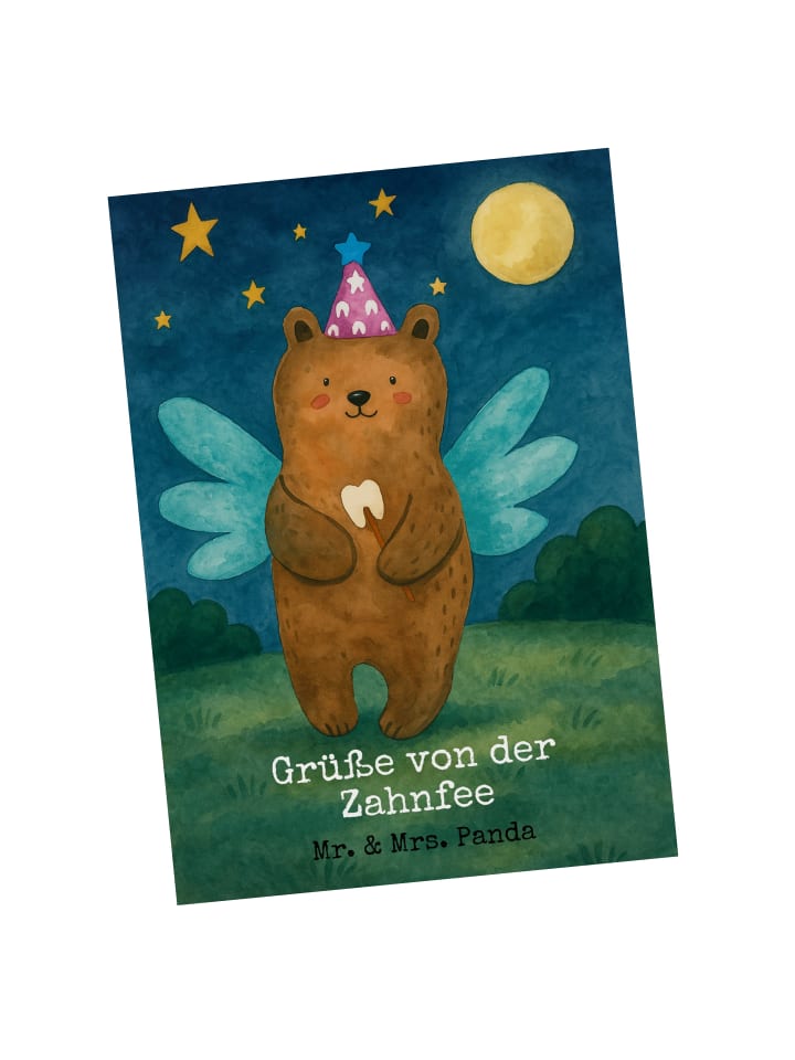 Postkarte Bär Zahnfee Design mit Spruch in Weiß