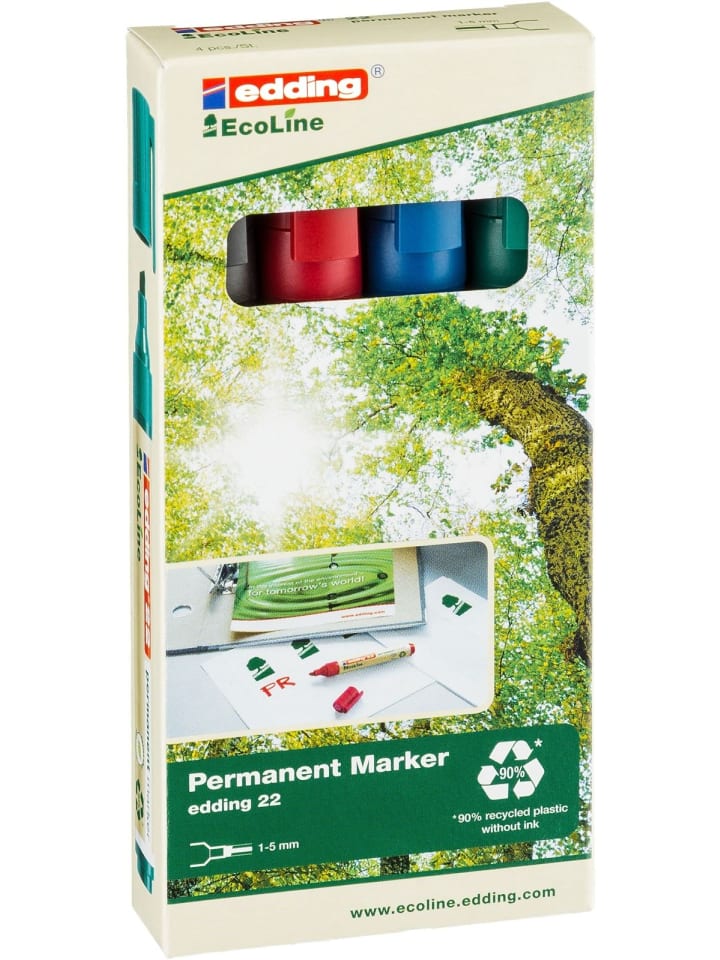 Permanentmarker edding 22 EcoLine nachfüllbar 1-5mm schwarz, rot, b...