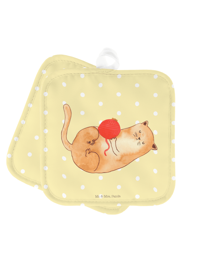 Topflappen Katze Wolle ohne Spruch in Gelb Pastell