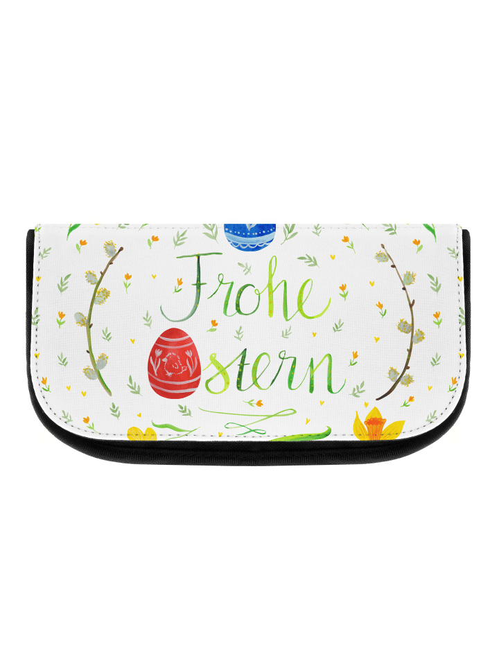 Kulturbeutel Ostern Frohe Ostern mit Spruch in Weiß