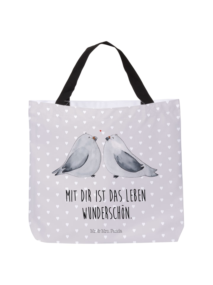 Tote Bag Turteltauben Liebe mit Spruch in Grau Pastell