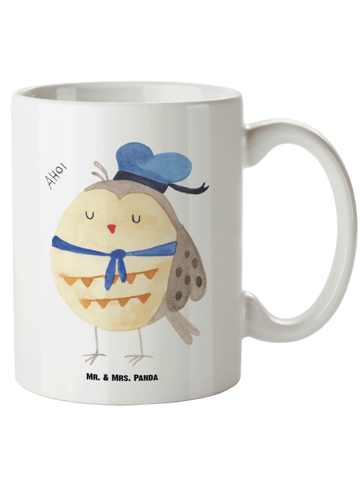 Kaffeetasse Eule Matrose ohne Spruch in Weiß