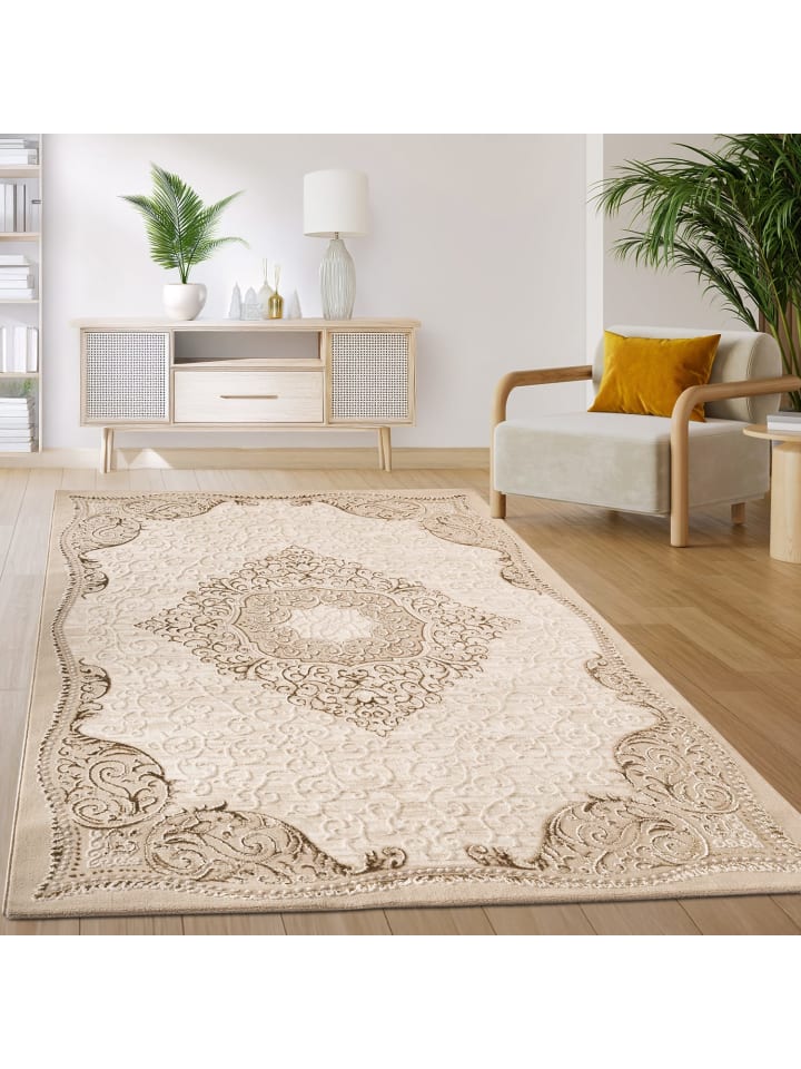 Teppich Kurzflor Orientalisch Wohnzimmer in Beige