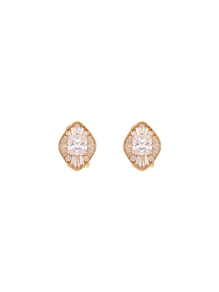 Women Huggie Earrings in Rose Gold White