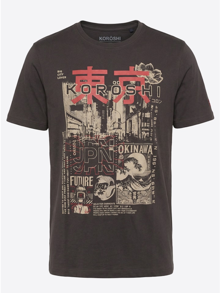 Crew t-shirt baumwolle druck-emb in anthrazit
