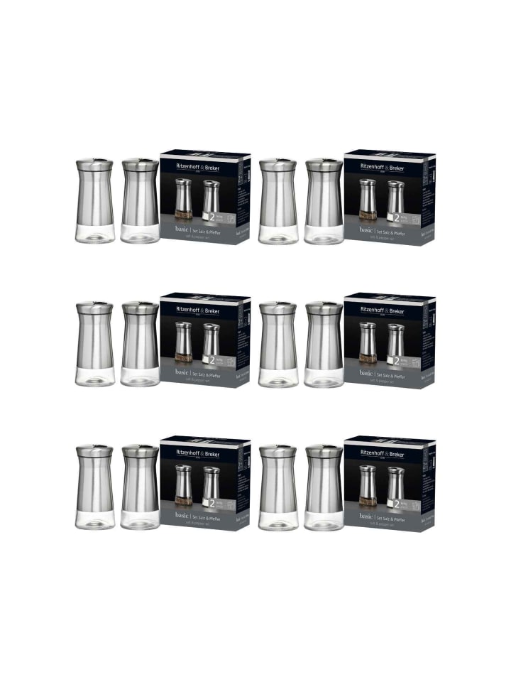 12-tlg. Salz- & Pfefferstreuer Basic in Transparent-Silber 120 ml