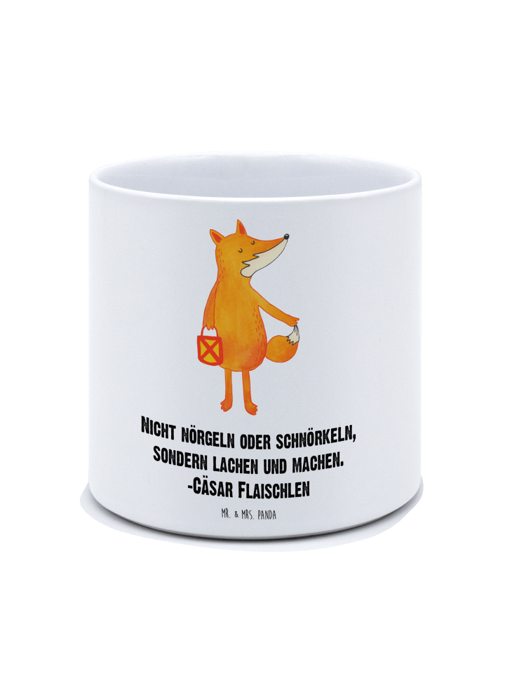 XL Blumentopf Fuchs Laterne mit Spruch in Weiß