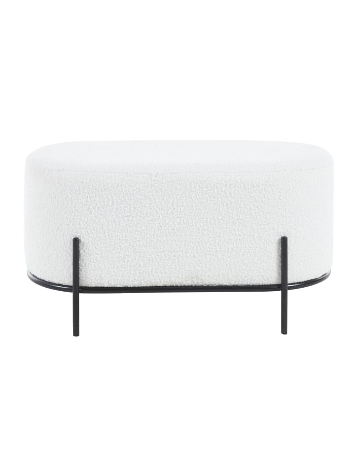 Polsterhocker modern 80 cm mit Metallgestell und Bouclé-Stoff in Weiß