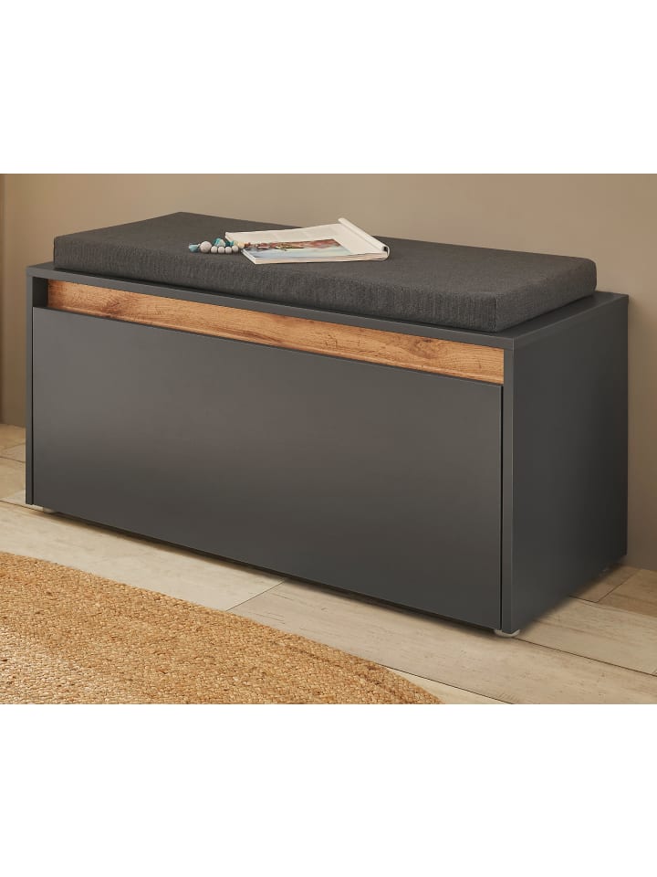 Garderobenbank grau matt, Eiche Wotan 100 cm, Schuhbank mit Stauraum