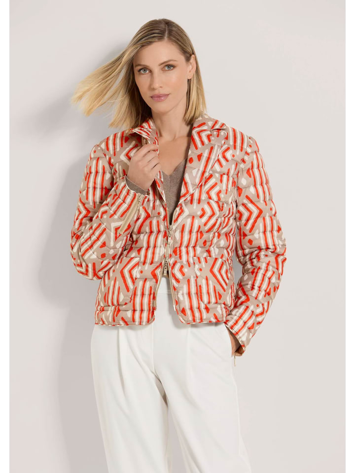 Kurze Steppjacke mit Unikat-Print in wollweiß / blutorange / cappuccino