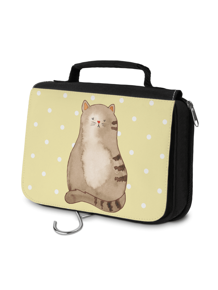 Kulturbeutel Katze Sitzen ohne Spruch in Gelb Pastell