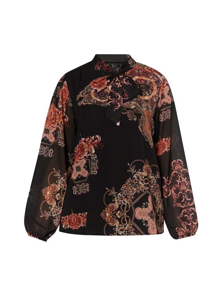 Damen Bluse Mit Barockprint in Schwarz Orange Mehrfarbig