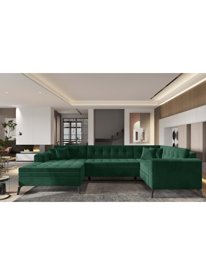 Monton Recamiere Links in Grün -  (L) 180 x (B) 340 x (H) 93 cm