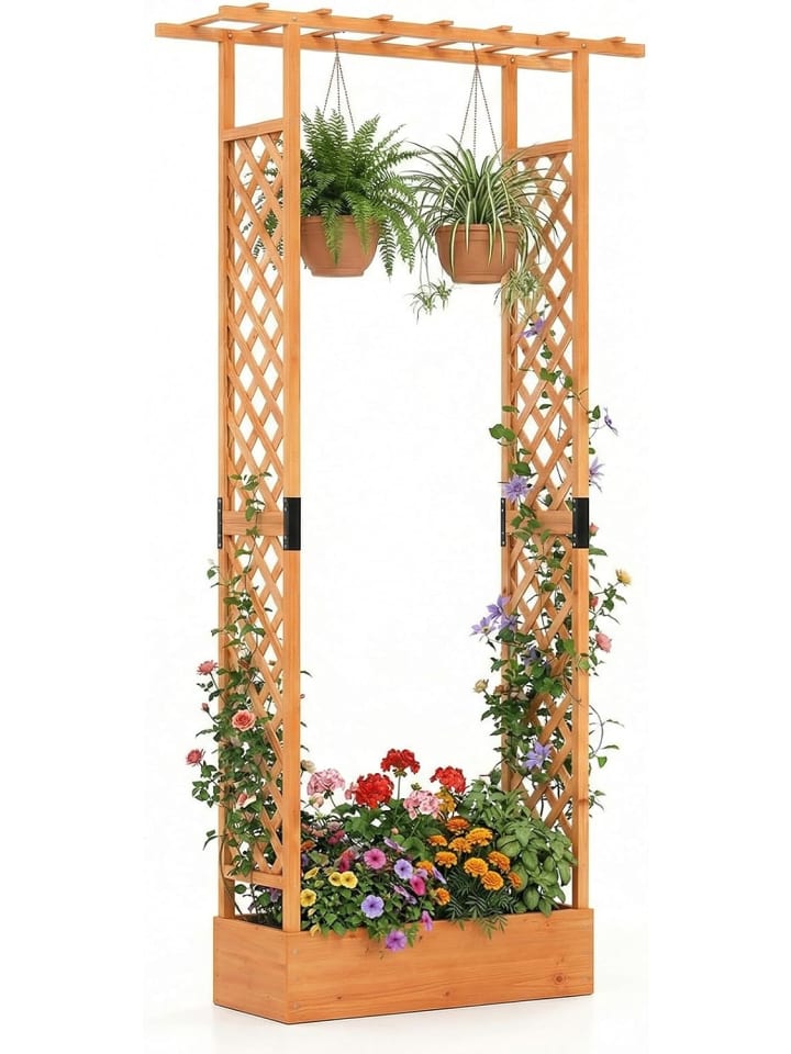 Blumenkasten mit Rankgitter 110x35x227 cm in Orange