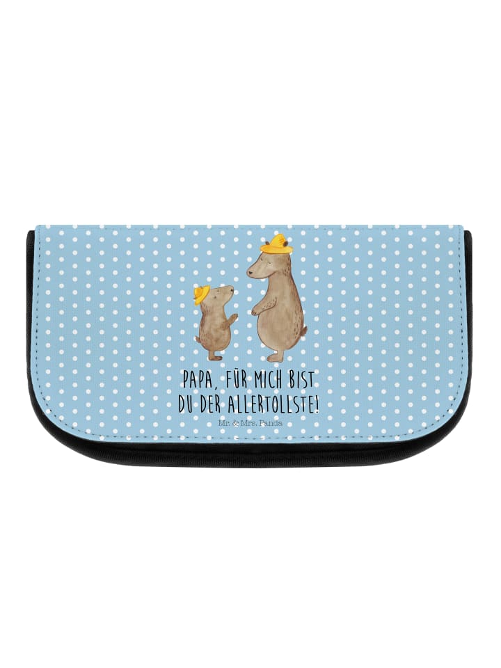 Kosmetiktasche Bären mit Hut mit Spruch in Blau Pastell