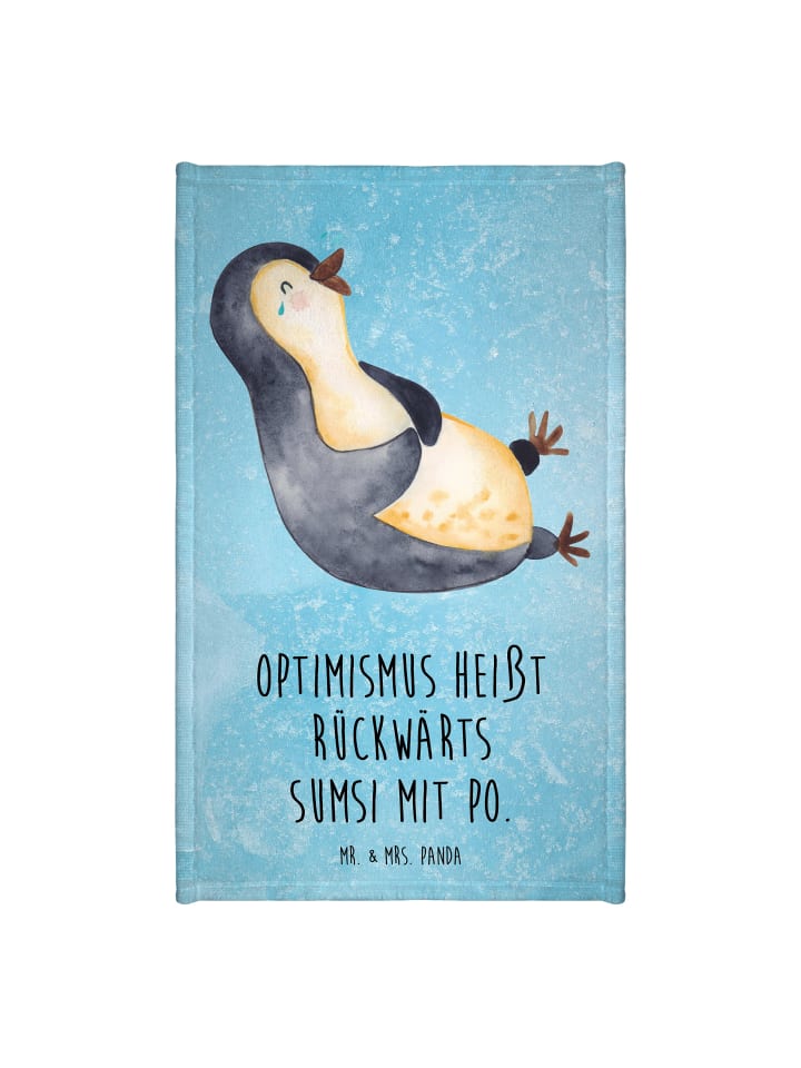 Handtuch Pinguin Lachen mit Spruch in Eisblau