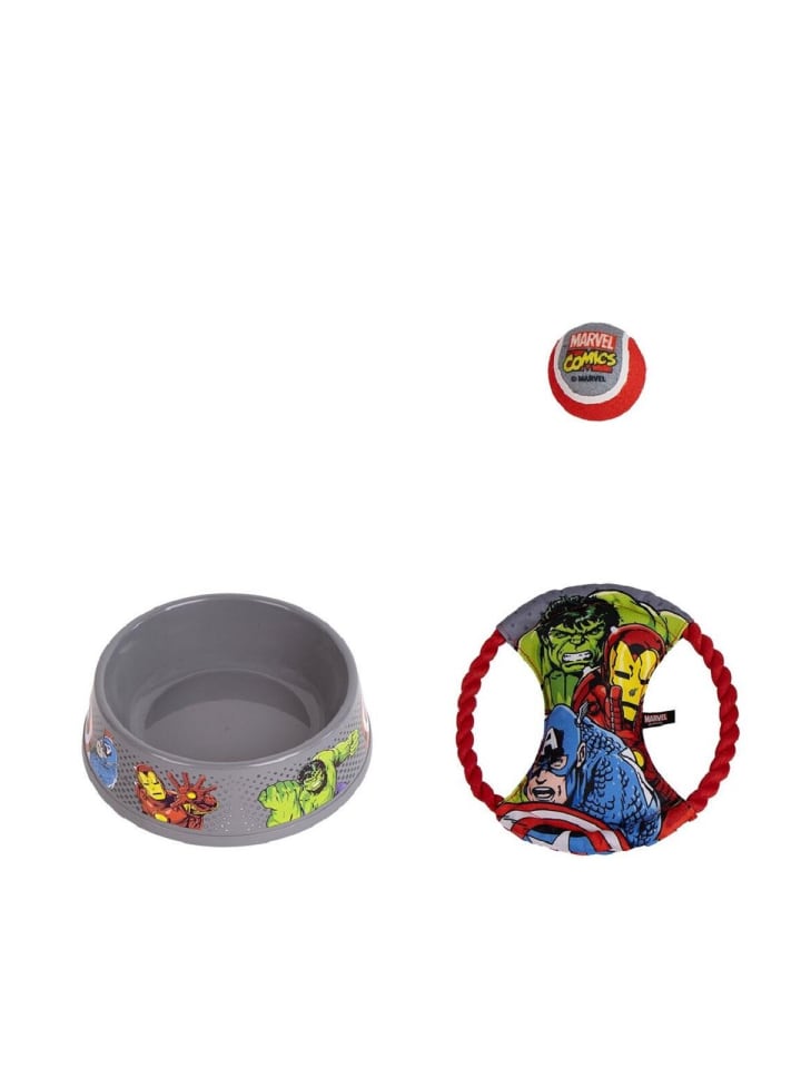 Avengers Hunde-Set – 3-teilig mit Napf, Spielzeug & Ball in Rot