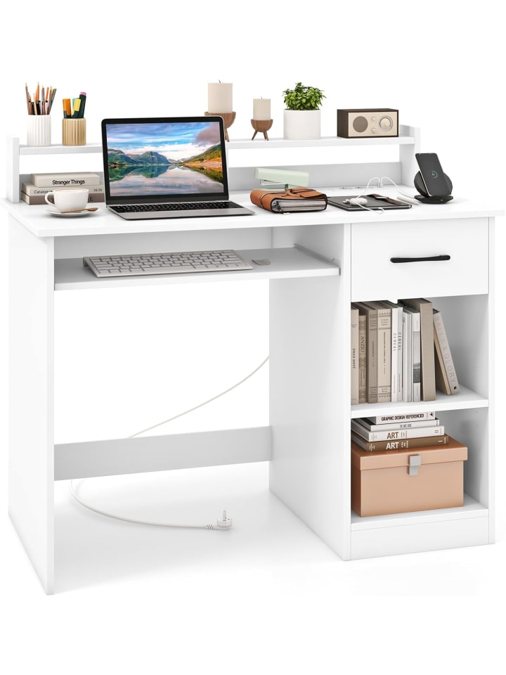 Schreibtisch mit Ladestation & USB/Type-C in Weiß