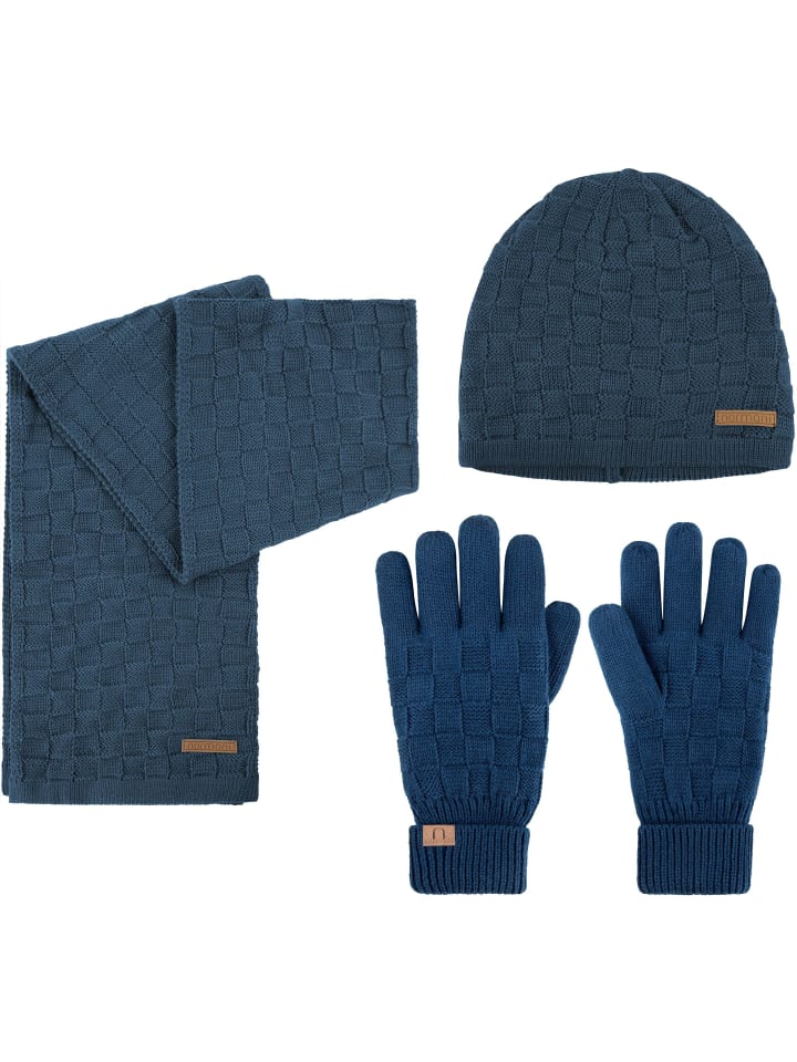 Set - Schal, Mütze und Handschuh aus Merinowolle Yuma in Marine