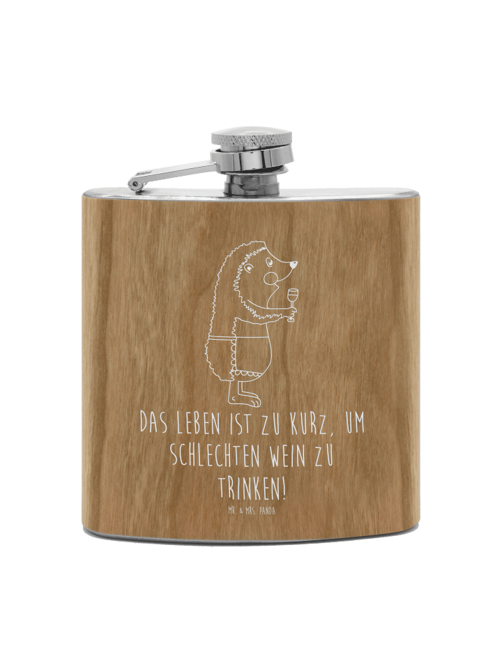 Flachmann Igel Wein mit Spruch in Braun
