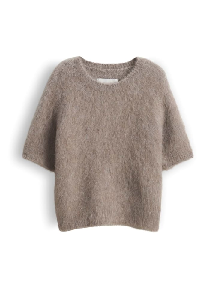 Tirina Strick Kurzarmpullover in Taupewood Melange Light
