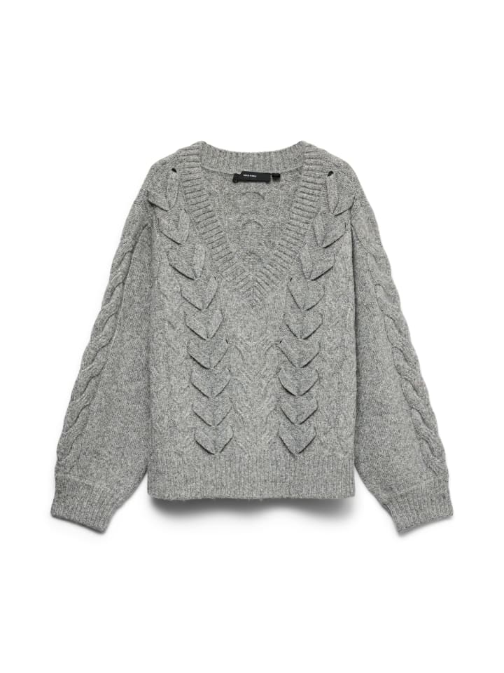 V-Ausschnitt-Pullover in Medium Grey Melange