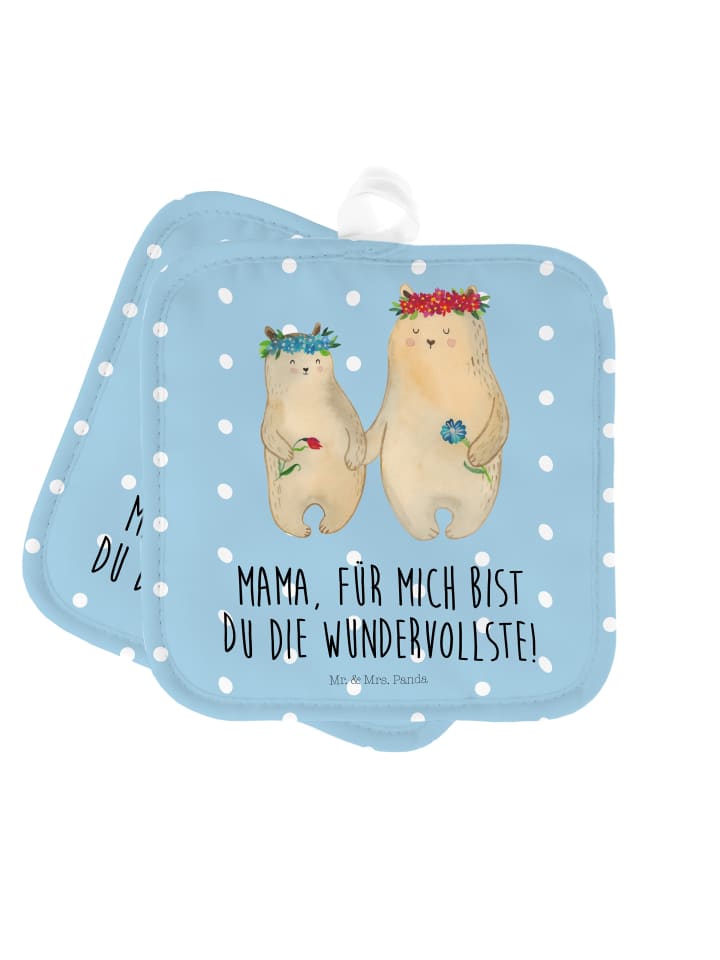 2er Set Topflappen Bären mit Blumenkranz mit S... in Blau Pastell