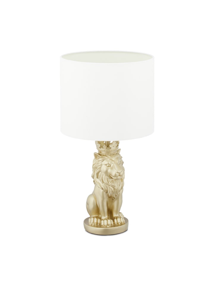 Tischlampe Löwe in Weiß/Gold - (H)47,5 cm