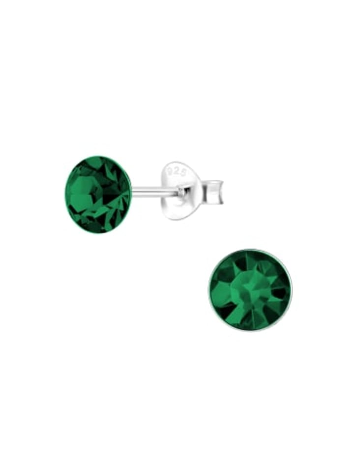 Ohrstecker CRYSTAL 6 mm I emerald in 925 Sterling Silber, 2-tlg.